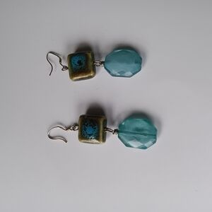 CLEARANCE SALE!! Elegant Blue and Gold Toned Earrings with Textured Beads
